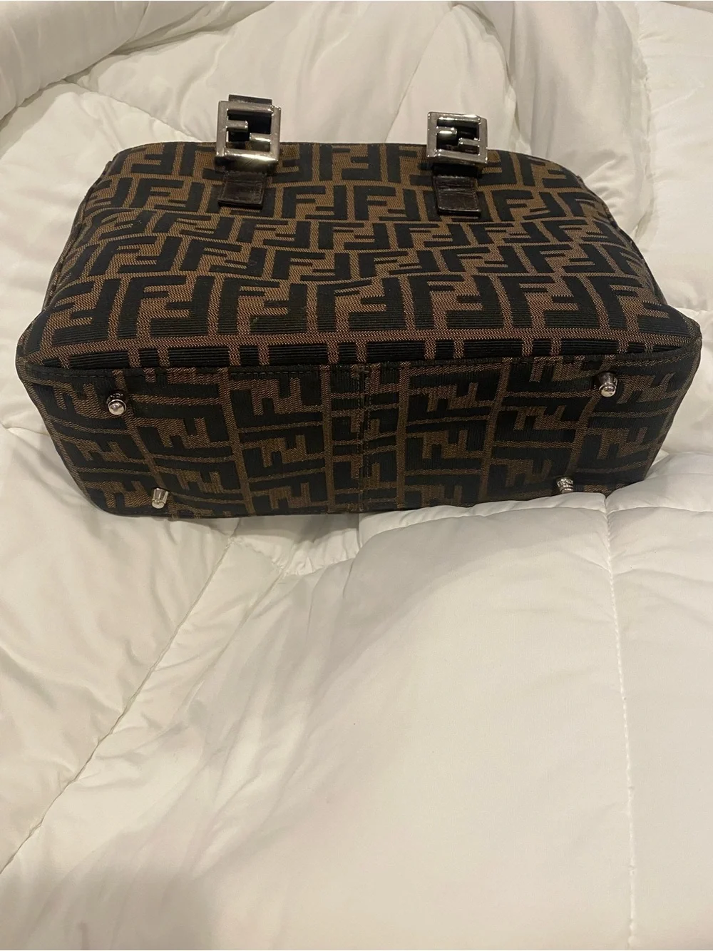 Fendi Brown FF Zucca Tote Bag with Leather Handles